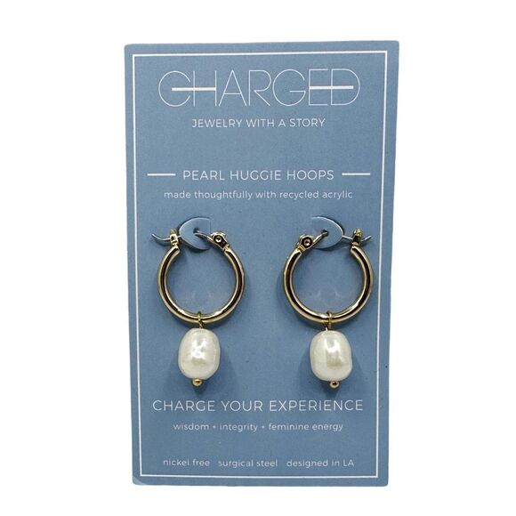 Charged Jewelry With A Story Pearl Huggie Hoop Earrings - Picture 4 of 4